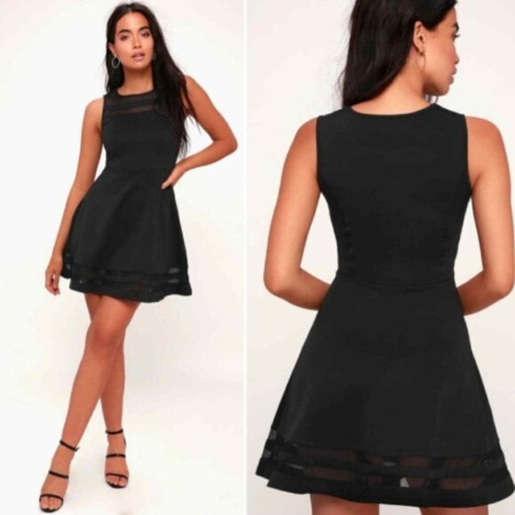 Lulus Black Mini Skater Dress Size XS Cut Out Cute Dance Date Night Balletcore - Picture 1 of 6